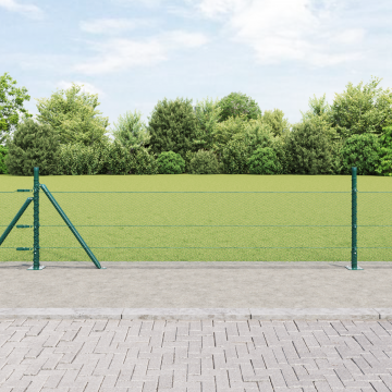 Gard hexagonal Gossi verde 0.5x10 m otel, stalpi de gard Gossi cu placi de baza 7 pcs Ø32mm 70cm otel galvanizat