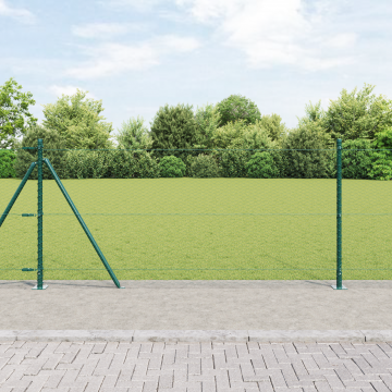 Gard hexagonal Gossi verde 0.8x25 m otel, stalpi de gard Gossi cu placi de baza 13 buc Ø32mm 90cm otel galvanizat