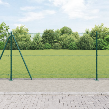 Gard hexagonal Gossi verde 1.2x100 m otel, stalpi de gard Gossi cu placi de baza 13 buc Ø32mm 68.5cm otel galvanizat