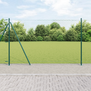 Gard hexagonal Gossi verde 1,6x25 m din otel, stalpi de gard Gossi cu placi de baza 13 pcs Ø32mm 88,5cm din otel galvanizat