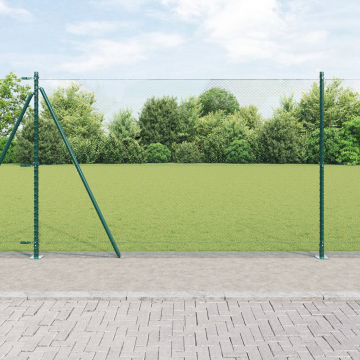 Gard hexagonal Gossi verde 1.6x25 m otel, stalpi de gard Gossi cu placi de baza 13 buc Ø32mm 88.5cm otel zincat