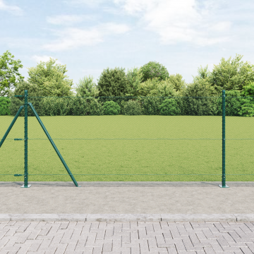 Gard hexagonal Gossi verde 1x10 m otel, stalpi de gard Gossi cu placi de baza 7 buc Ø32mm 110cm otel galvanizat