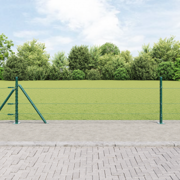 Gossi gard hexagonal verde 0.5x10 m otel, stalpi de gard Gossi cu placi de baza 7 buc Ø32mm 70cm otel zincat