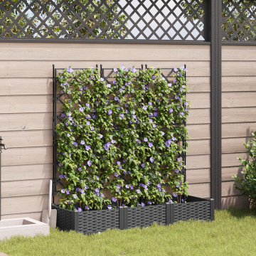 Gossi ghiveci cu trellis 3 pcs negru 120x40x125.5 cm