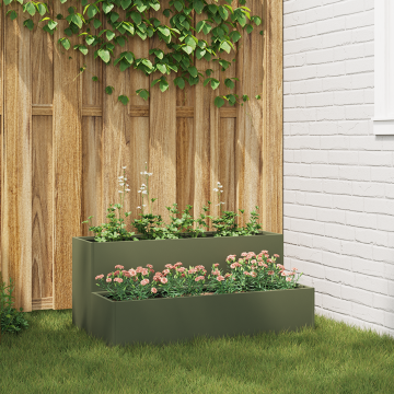 Gossi ghiveci de gradina cu 2 niveluri 100x60x45 cm verde maslin otel