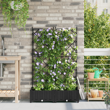 Gossi ghiveci gradina cu gratar 2 buc negru 80x40x125.5 cm