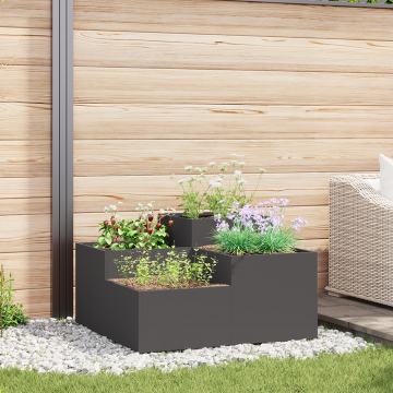 Gossi jardiniera de gradina, 80x80x48 cm, negru, otel