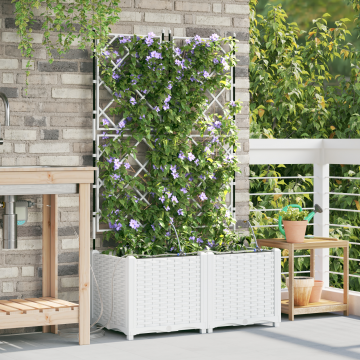Gossi jardiniere cu sistem de irigatie 2 buc albe