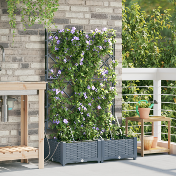 Gossi jardiniere pentru gradina cu sistem de irigatie 2 piese gri deschis