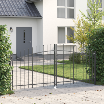 Gossi poarta de gradina cu varf in forma de lance dubla swing gri 125x300 cm otel