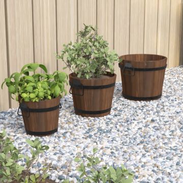 Gossi set de jardiniere tip galeata, 3 piese, lemn masiv de brad