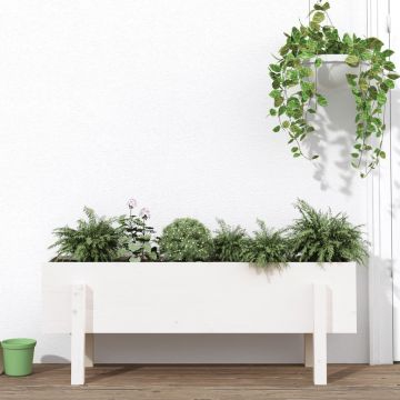 Gossi strat inaltat de gradina, alb, 101x30x38 cm, lemn masiv de pin