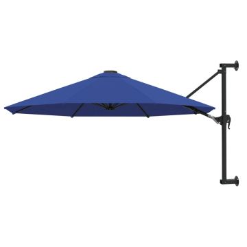 Gossi umbrela de soare de perete cu stalp metalic, albastru, 300 cm