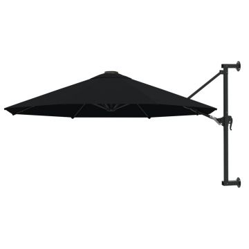 Gossi umbrela de soare de perete cu stalp metalic, negru, 300 cm