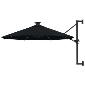 Gossi umbrela de soare montata pe perete cu led-uri, negru, 300 cm