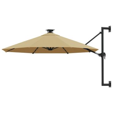 Gossi umbrela de soare montata pe perete cu led-uri, taupe, 300 cm