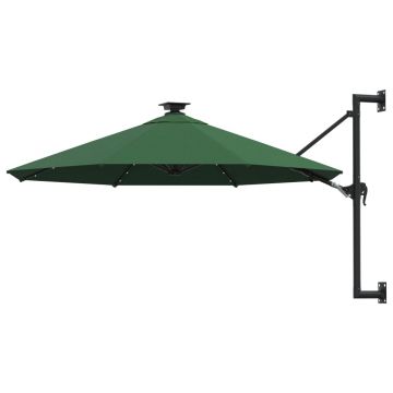 Gossi umbrela de soare montata pe perete cu led-uri, verde, 300 cm