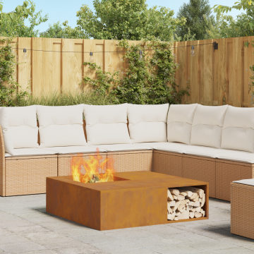 Gossi vatra de foc cu depozitare lemne, 100x100x30 cm, otel corten