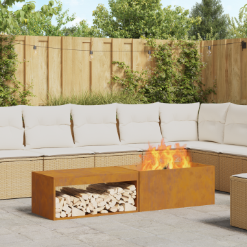 Gossi vatra de foc cu depozitare lemne, 160x45x35 cm, otel corten
