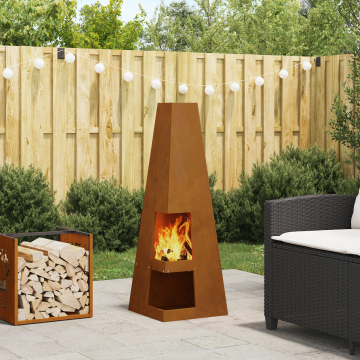 Gossi vatra de foc cu depozitare lemne, 35x35x100 cm, otel corten