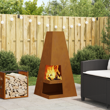 Gossi vatra de foc cu depozitare lemne, 50x50x100 cm, otel corten