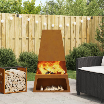 Gossi vatra de foc cu depozitare lemne, 60x35x100 cm, otel corten