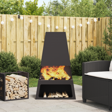 Gossi vatra de foc cu depozitare lemne, negru, 60x35x100 cm, otel