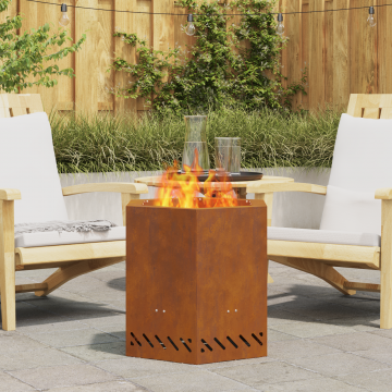 Gossi vatra de foc fara fum, hexagonal, 48x48x51 cm, otel corten
