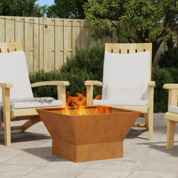 Gossi vatra de foc, negru, patrata, 60x60x35 cm, otel corten