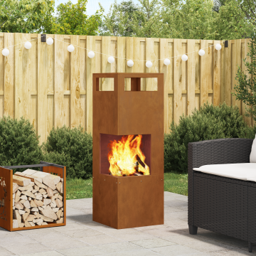 Gossi vatra de foc patrata, 35x35x100 cm, otel corten
