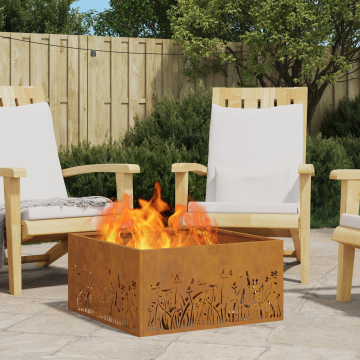 Gossi vatra de foc patrata, 60x60x30 cm, otel corten