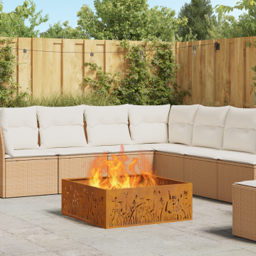 Gossi vatra de foc patrata, 80x80x30 cm, otel corten