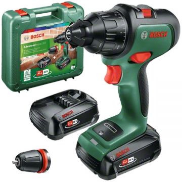 Bosch  AdvancedImpact 18 - Masina de gaurit si insurubat cu percutie cu 2 acumulatori Li-Ion 18 V 2.5 Ah 39 Nm motor fara perii mandrina detasabila led iluminare valiza plastic
