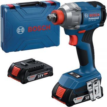Bosch  GDX 18V-285 - Masina de insurubat cu impact cu 2 acumulatori Li-Ion 18 V 2 Ah patrat 1/2 inch si hexagon interior 1/4 inch 285 Nm M8-M18 valiza plastic