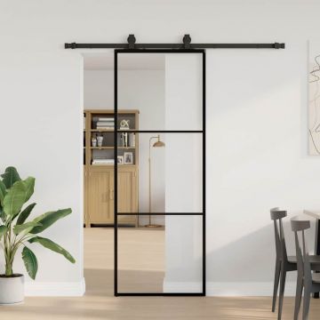 Gossi usa glisanta cu set de feronerie neagra 76x205 cm sticla esg