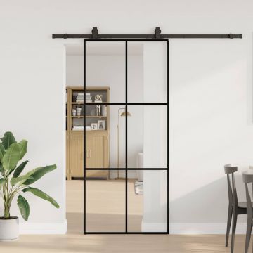 Gossi usa glisanta cu set de feronerie neagra 90x205 cm sticla esg