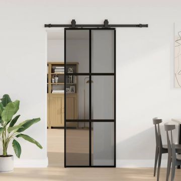 Gossi usa glisanta cu set feronerie neagra 76x205cm sticla securizata