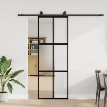 Gossi usa glisanta cu set feronerie neagra 76x205cm sticla securizata