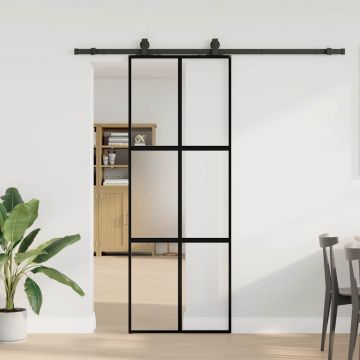 Gossi usa glisanta cu set feronerie neagra 76x205cm sticla securizata