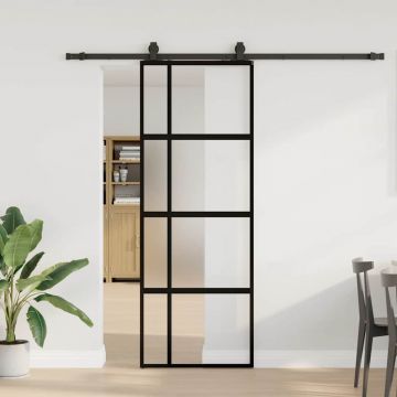 Gossi usa glisanta cu set feronerie neagra 76x205cm sticla securizata