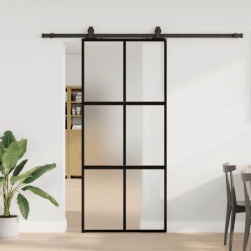 Gossi usa glisanta cu set feronerie neagra 90x205cm sticla securizata