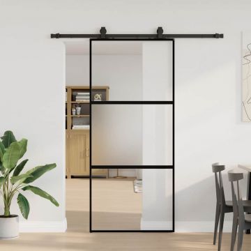 Gossi usa glisanta cu set feronerie neagra 90x205cm sticla securizata