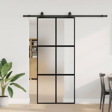 Gossi usa glisanta cu set feronerie neagra 90x205cm sticla securizata