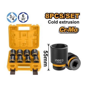 INGCO Set de prize pentru mașini 8 piese 3/4" 26-38 mm CrMo