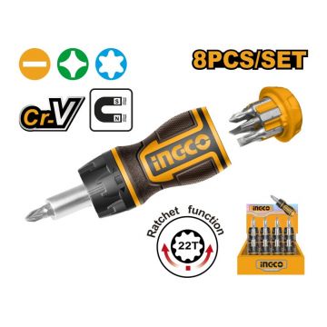 INGCO Set șurubelnițe cu clichet 8 piese CrV