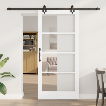 Usa glisanta Gossi cu set de accesorii alb 93x202 cm din lemn masiv de pin, usa interioara Gossi cu sticla 'orkdal'alb 93x202x4 cm