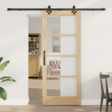 Usa glisanta Gossi cu set de hardware 83x202 cm lemn masiv de pin, usa interioara Gossi cu sticla 'orkdal'83x202x4 cm lemn masiv de pin