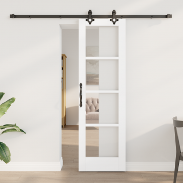 Usa glisanta Gossi cu set de hardware alb 61x198.5 cm lemn masiv pin, usa interioara Gossi cu sticla orkdal alb 61x198.5x4 cm