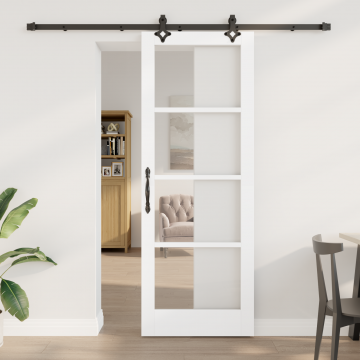Usa glisanta Gossi cu set de hardware alb 78x211 cm lemn masiv de pin, usa de interior Gossi cu sticla 'orkdal'alb 78x211x4 cm