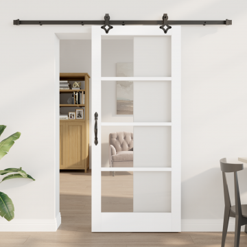 Usa glisanta Gossi cu set de hardware alb 86x198,5 cm lemn masiv de pin, usa interioara Gossi cu sticla 'orkdal'alb 86x198,5x4 cm